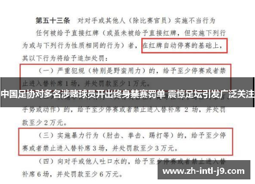 中国足协对多名涉赌球员开出终身禁赛罚单 震惊足坛引发广泛关注